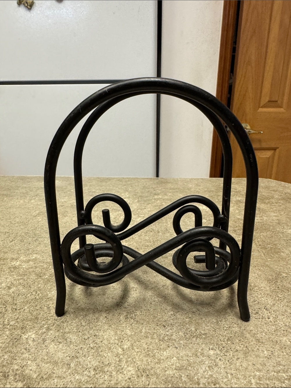 Black Decorative Metal Napkin Holder with Scroll Design